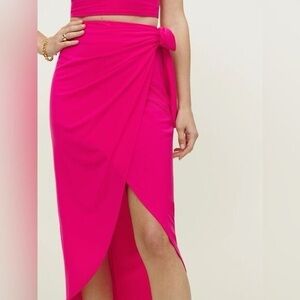 Reformation / Rika Knit Wrap Midi Tie Front Skirt Corvette Hot Pink Size: Medium